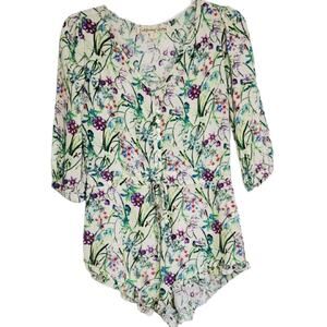 California Gypsy Floral Short Romper XS 3/4 Sleeve